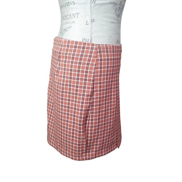 AEROPOSTALE Womens Skirt SZ‎ Large Plaid Light Academia Short Mini 2 Front Slits - Picture 2 of 8